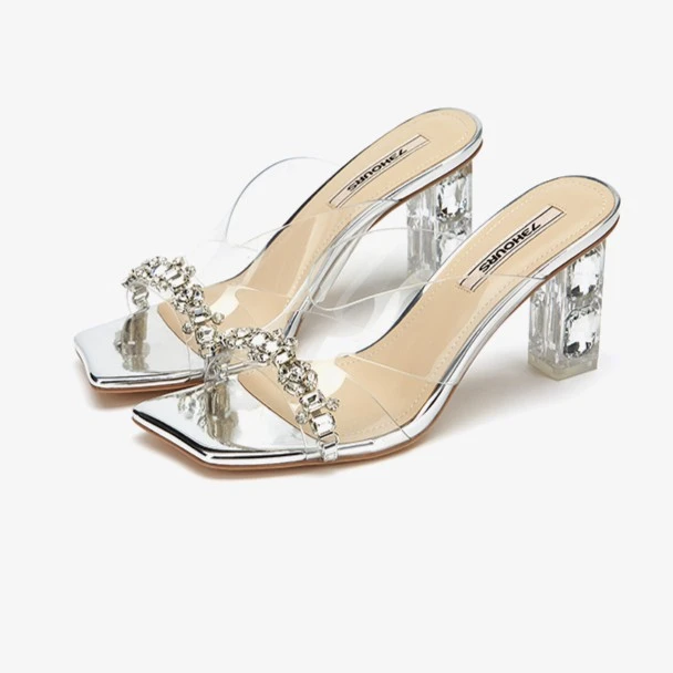 【达人】73Hours女鞋 Hot Summer一字带粗跟外穿百搭水晶鞋