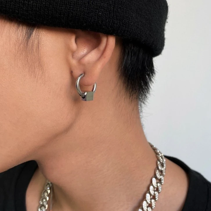 斐诗洛 不锈钢耳饰 耳环圆圈耳钉男耳夹素圈嘻哈男无耳洞免打孔