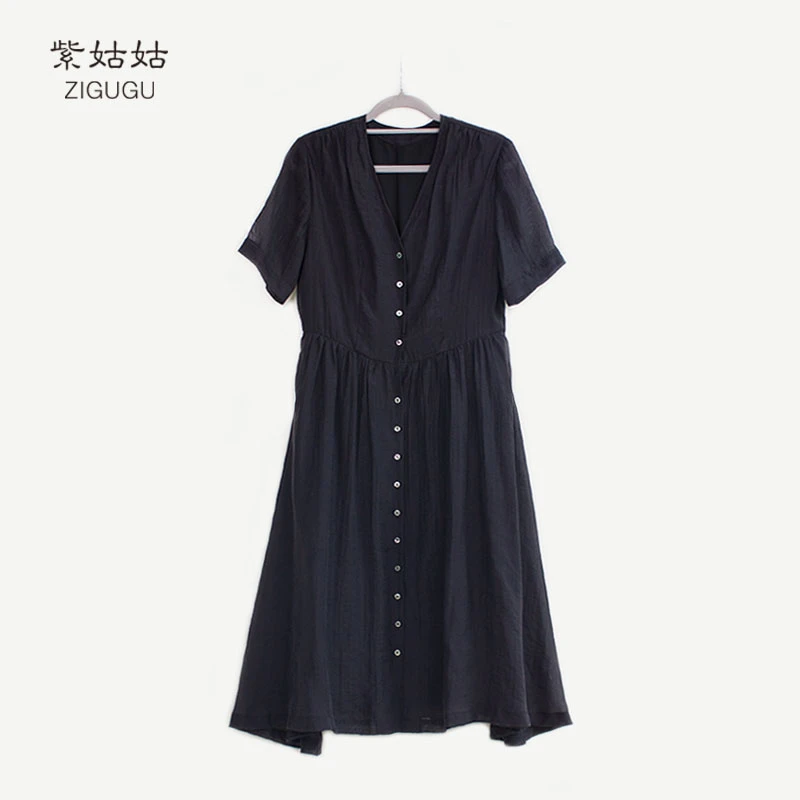 【Minority Focus】收腰气质V领黑色短袖连衣裙