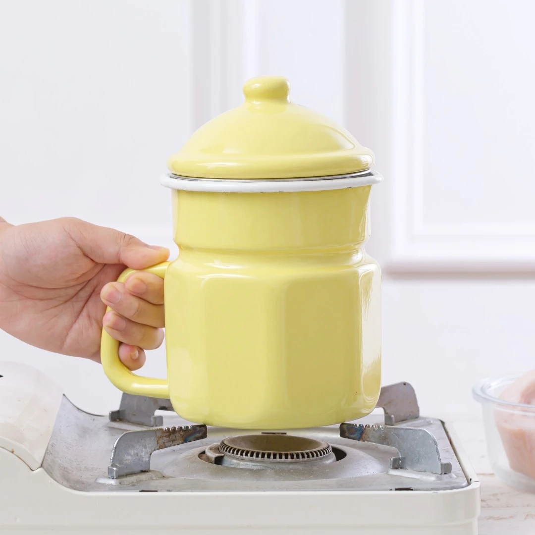 BOBAO 加厚搪瓷明黄色滤油壶过滤油渣豆浆渣凉水壶泡面杯可加热