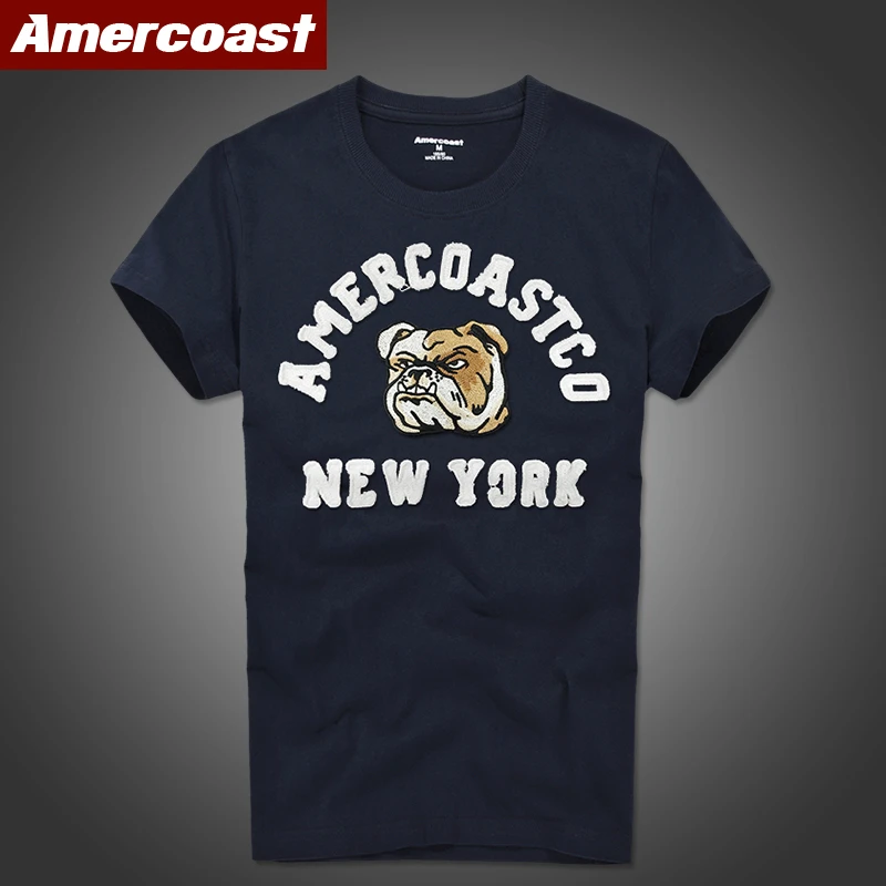 美洲海岸绣花短袖男狗狗图案纯棉磨毛短袖T恤打底衫夏季休闲T169