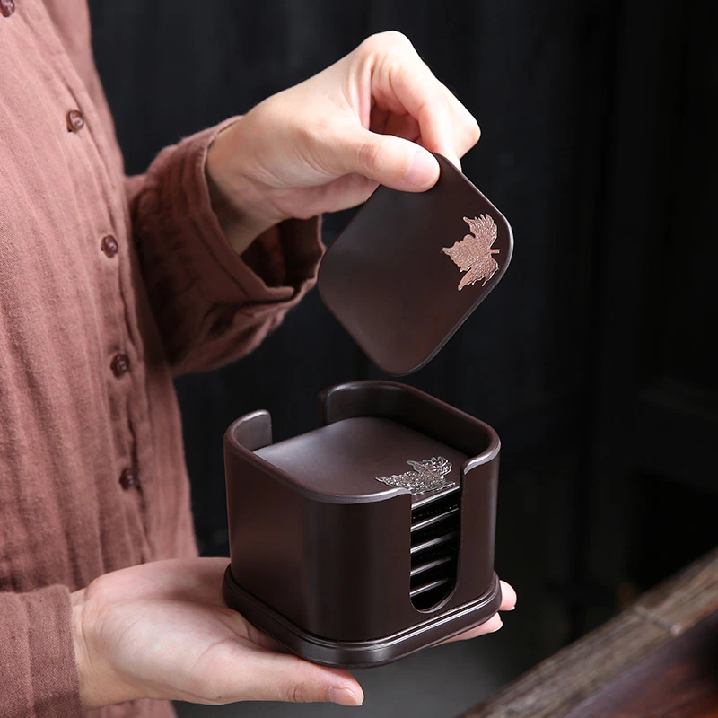 电木茶杯垫功夫茶道茶具隔热垫子杯托日式家用黑檀木组合套装配件