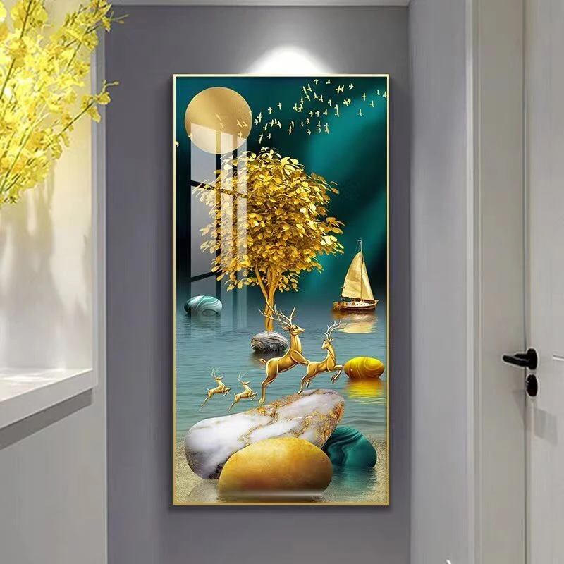 现代玄关装饰画进门入户正对墙走廊过道尽头挂画客厅招财壁画竖版