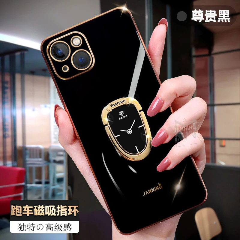 适用苹果/OPPO/vivo/华为/小米磁吸指环电镀手机壳全包防摔软壳男