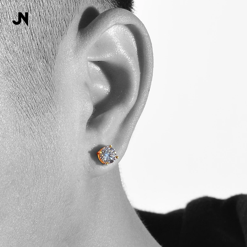 追岸/JANENG925银素款耳饰TENNIS1克拉合成立方锆石嘻哈风格耳钉