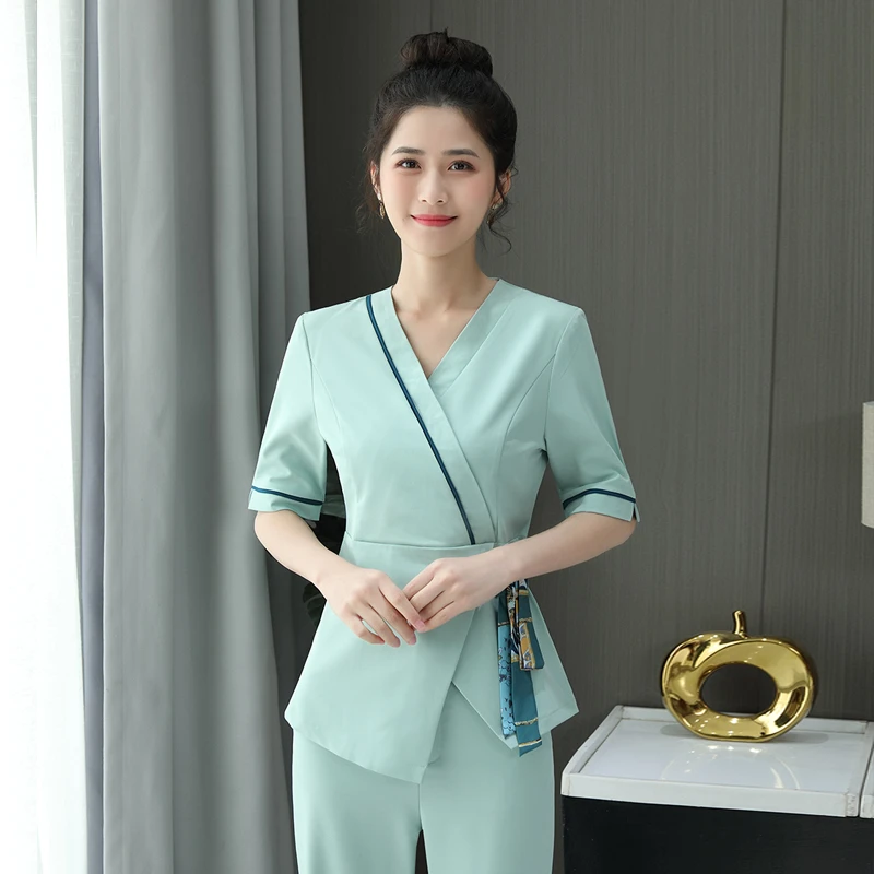 春夏美容院工作服女2023年新款高端制服会所足疗养生美容技师套装