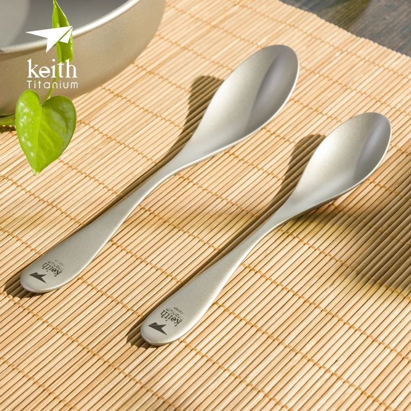 KEITH铠斯轻量钛勺叉勺子短勺儿童勺流线勺叉纯钛餐具居家耐用