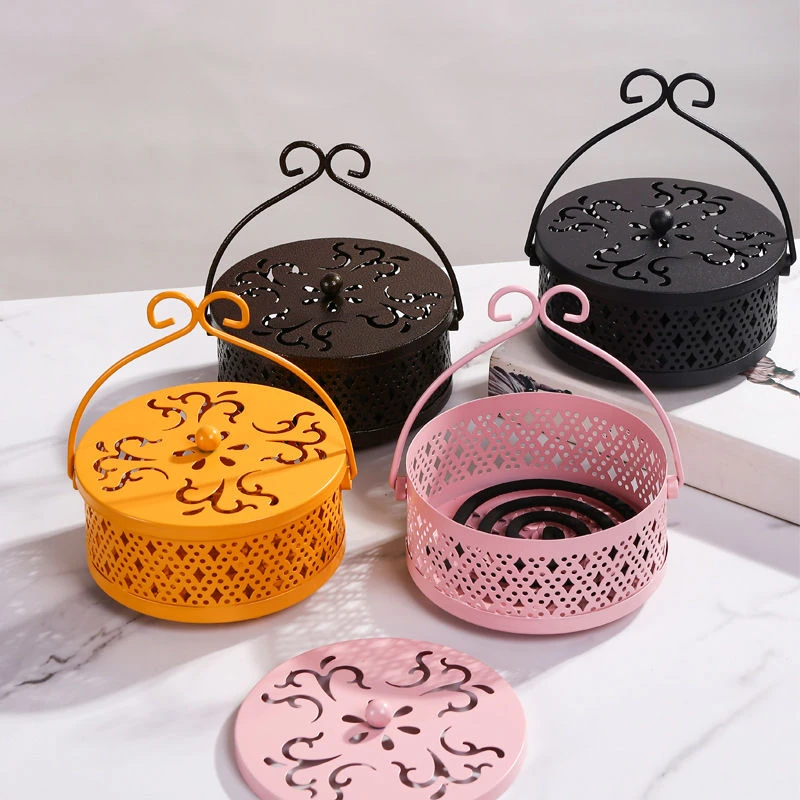 带盖蚊香盒家用蚊香支架托盘接灰盒防火防烫防风室内可挂蚊香盘铁