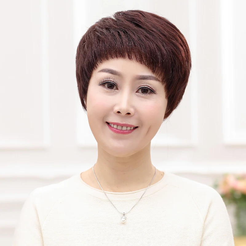 假发短发女真发全真人发全头套女士中老年自然头发时尚妈妈佩戴