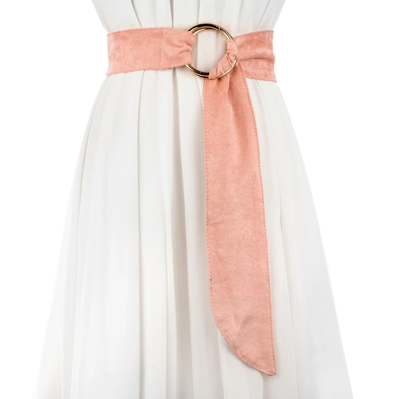 腰带女麂皮绒百搭配裙子大衣装饰时尚圆环打结宽皮带女双环扣裤带