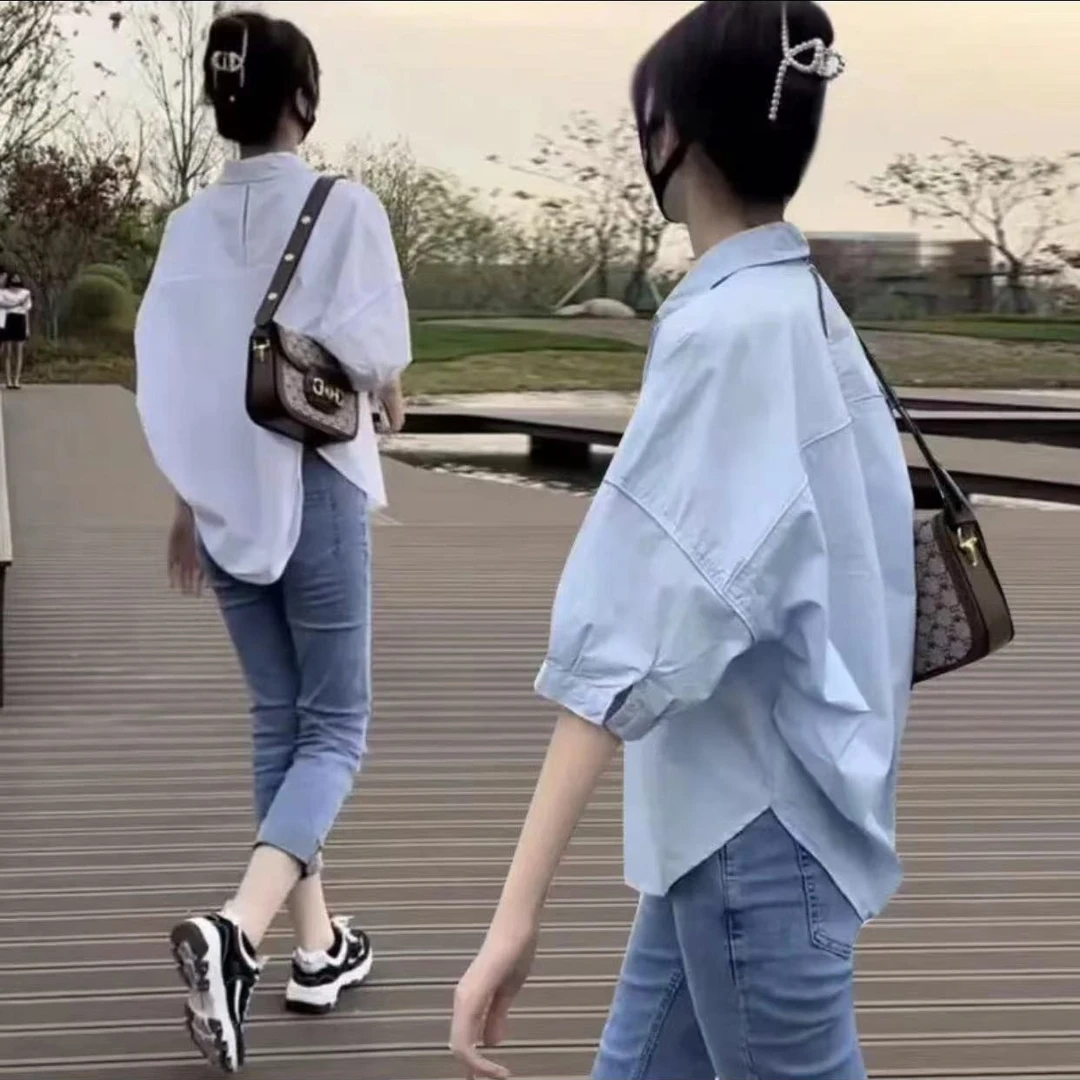 白色衬衫女防晒衣2025夏季韩版宽松设计感小众休闲小个子棉衬衣潮