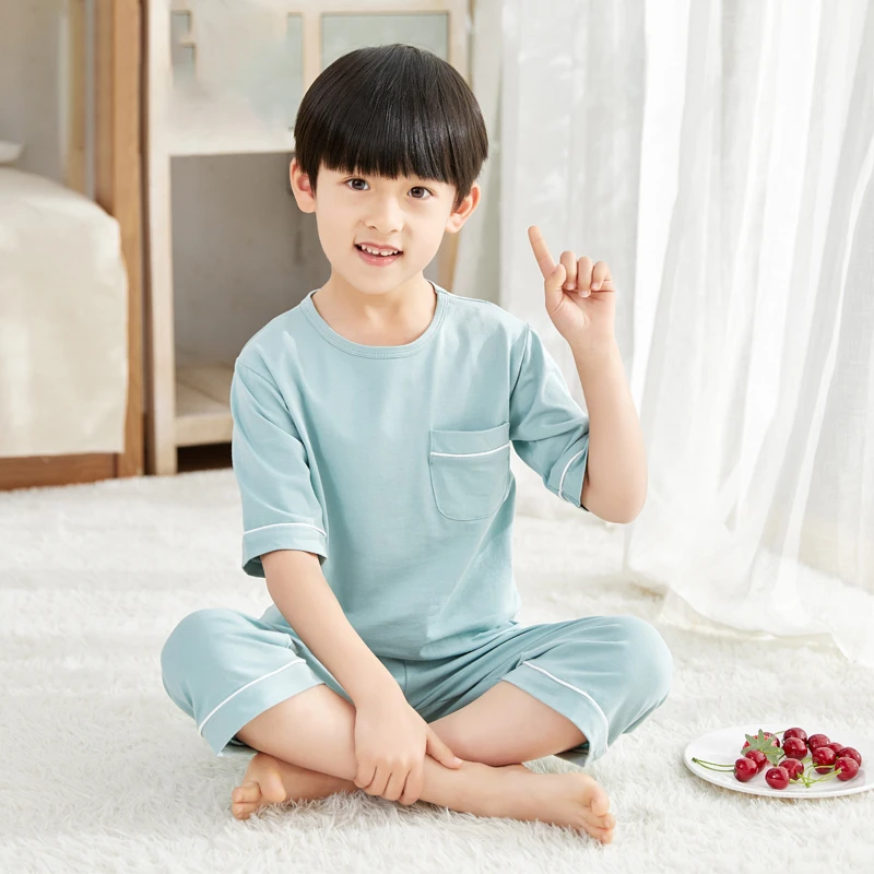 新款儿童睡衣夏装男童纯棉薄款女童中大童夏天家居服中袖休闲套装