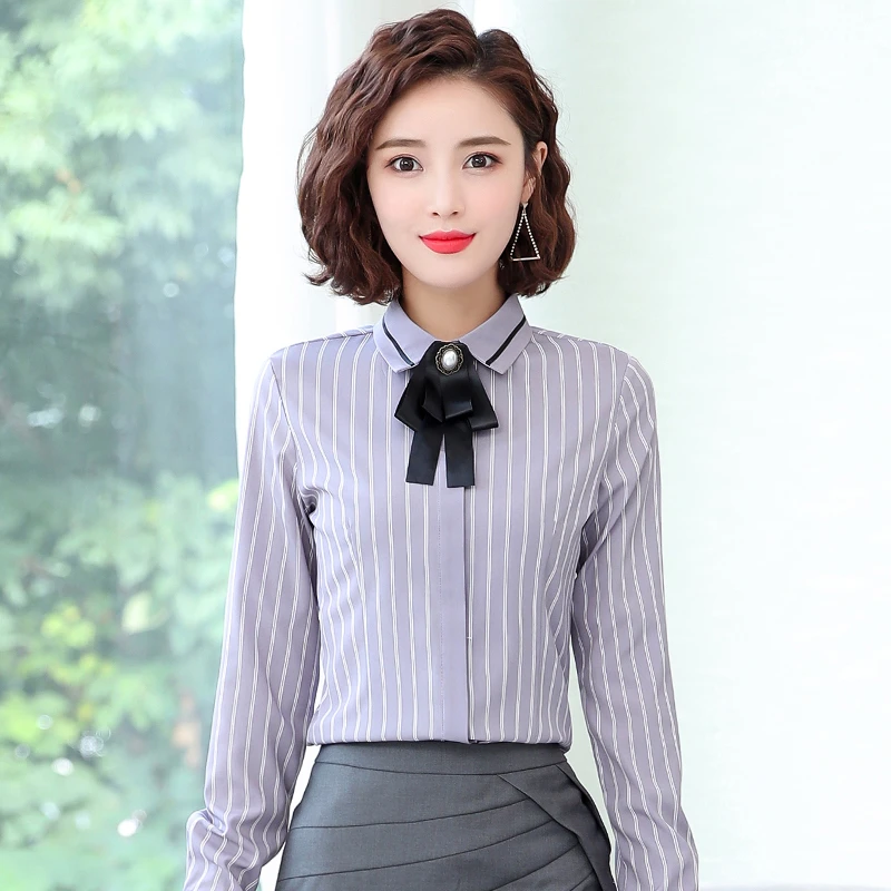 雪纺衫2022春装新款韩版时尚职业长袖衬衫女长袖上衣竖条纹