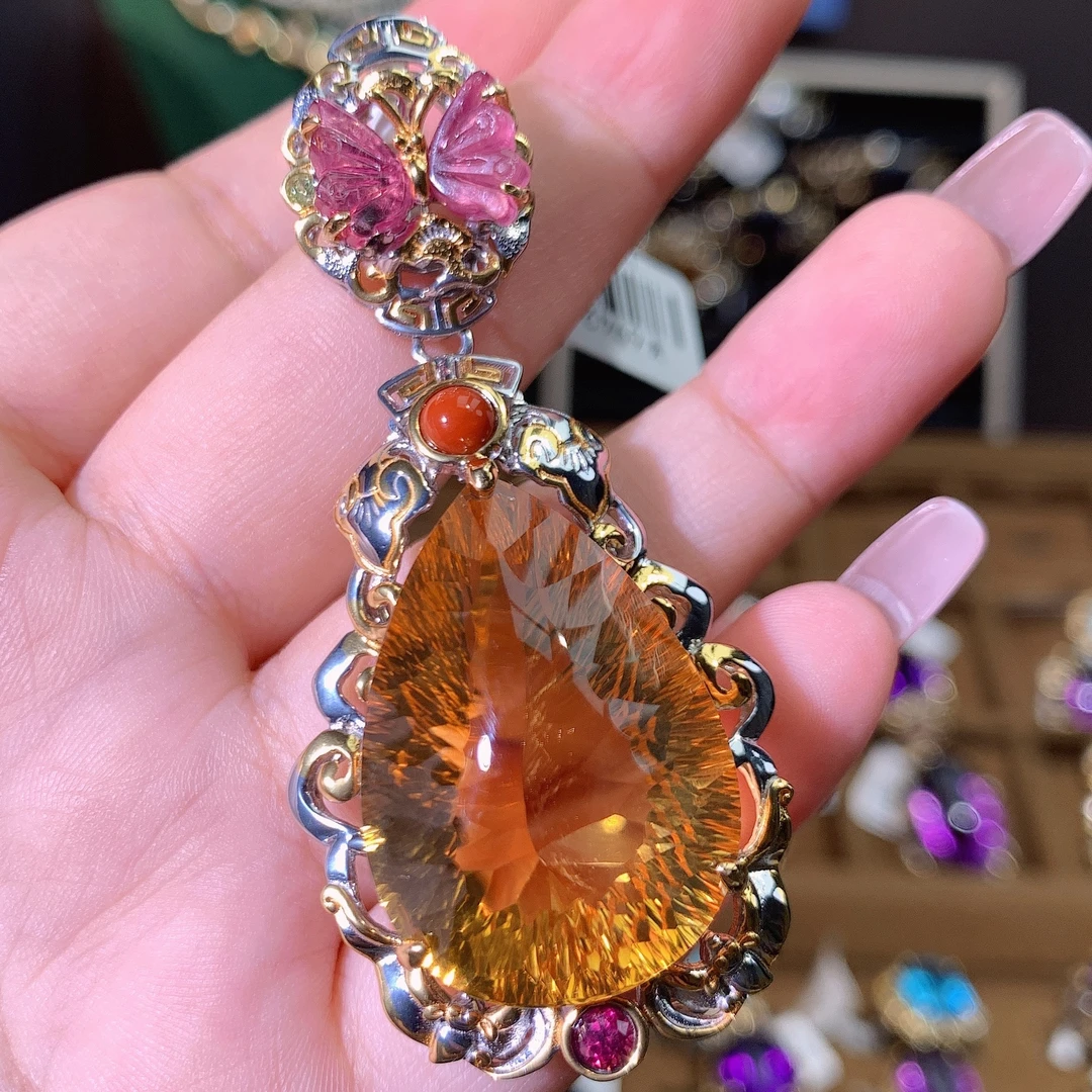 天然黄水晶/意大利工艺/吊坠/水滴天使款/s925银/高级珠宝/礼物