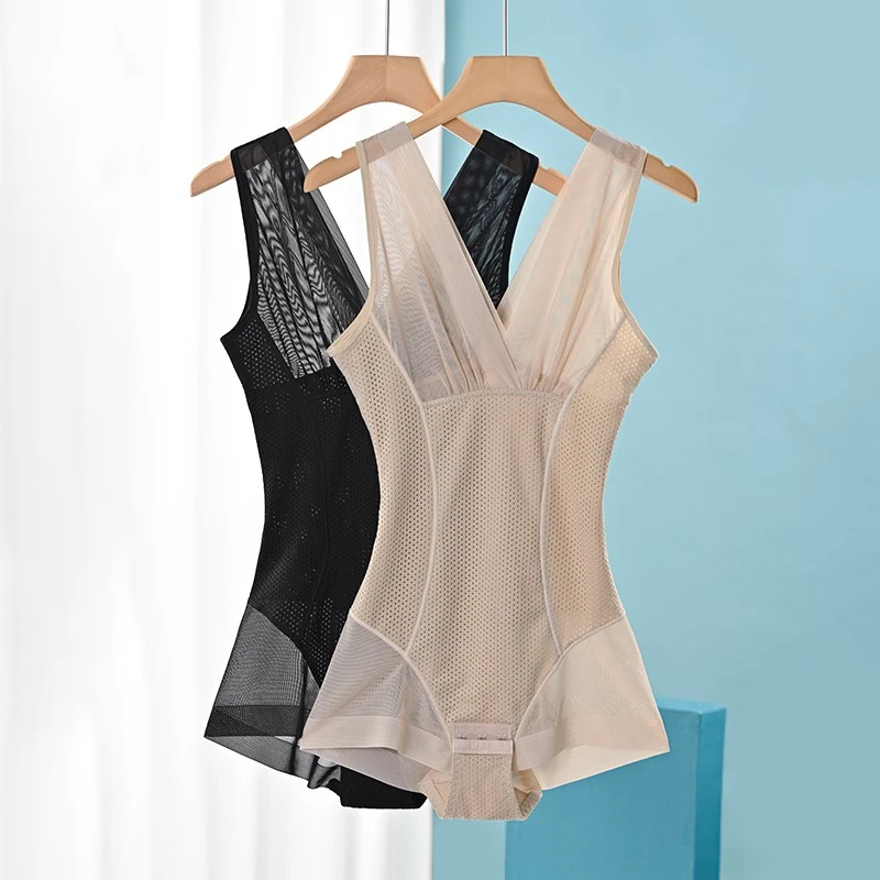 束身衣女美体塑形连体衣收腹束腰神器排扣款蕾丝塑身衣夏季薄超薄