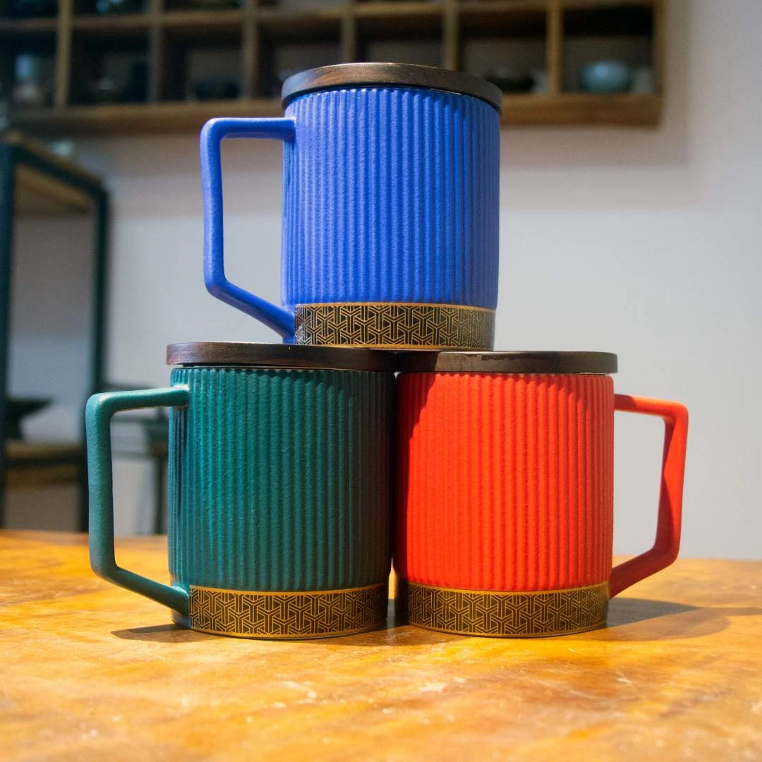 经典纯色高级陶瓷马克杯木质盖子家用办公室用喝水茶杯