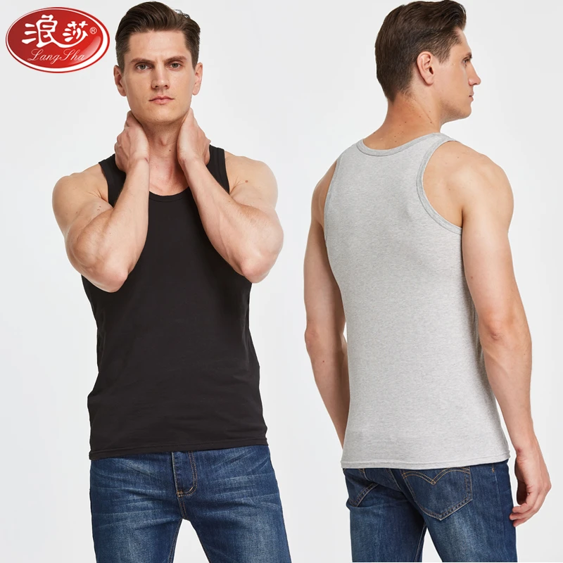 浪莎2件男士背心莱卡棉打底衫春夏运动汗衫修身无袖纯棉背心男式
