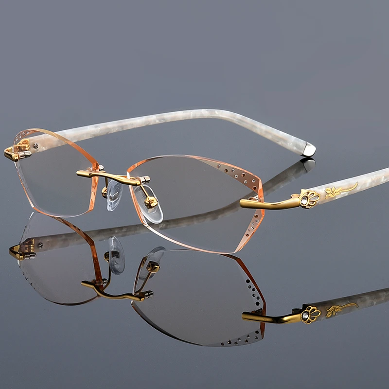 近视眼镜女无框渐变防蓝光辐射眼镜可配度数散光变色平光眼镜时尚