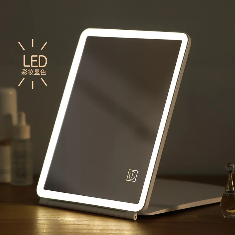 热销可折叠led镜子化妆镜简约美妆补光灯宿舍桌面台式带灯梳妆镜