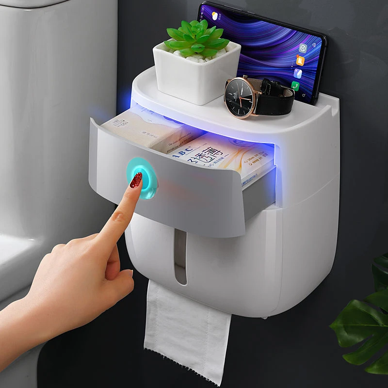 躬亲卫生间纸巾盒洗手间卫生纸免打孔置物架防水卷纸筒创意厕纸盒