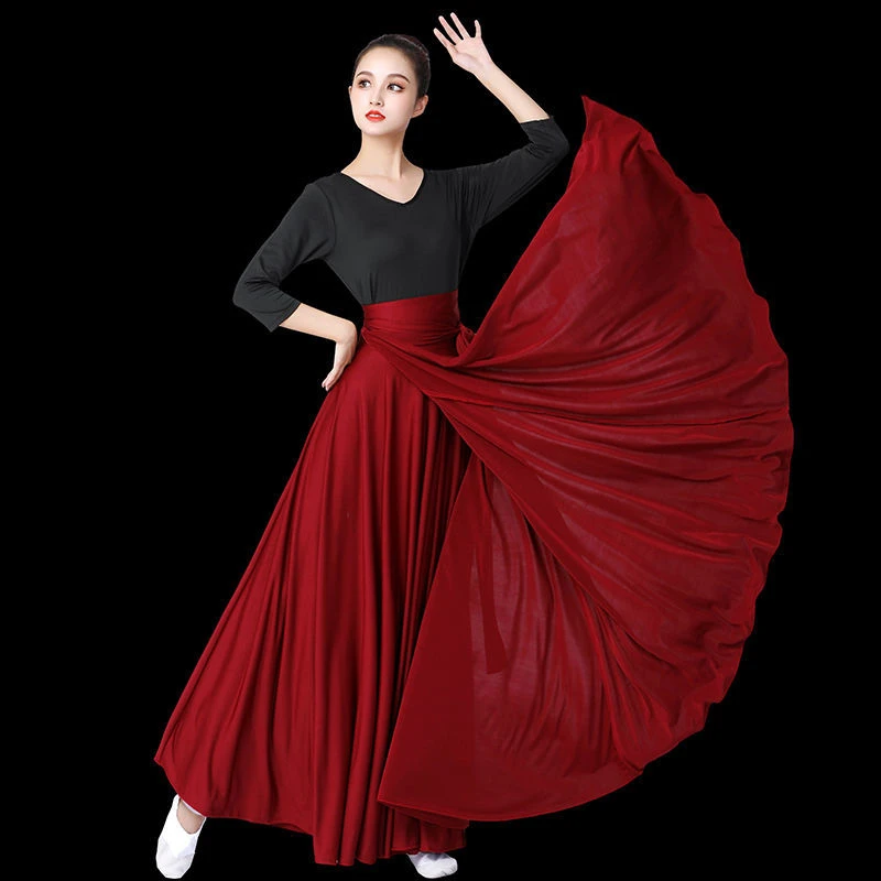 藏族舞蹈练习裙蒙族舞蹈服装女表演舞蹈服大摆裙演出裙新疆舞蹈服
