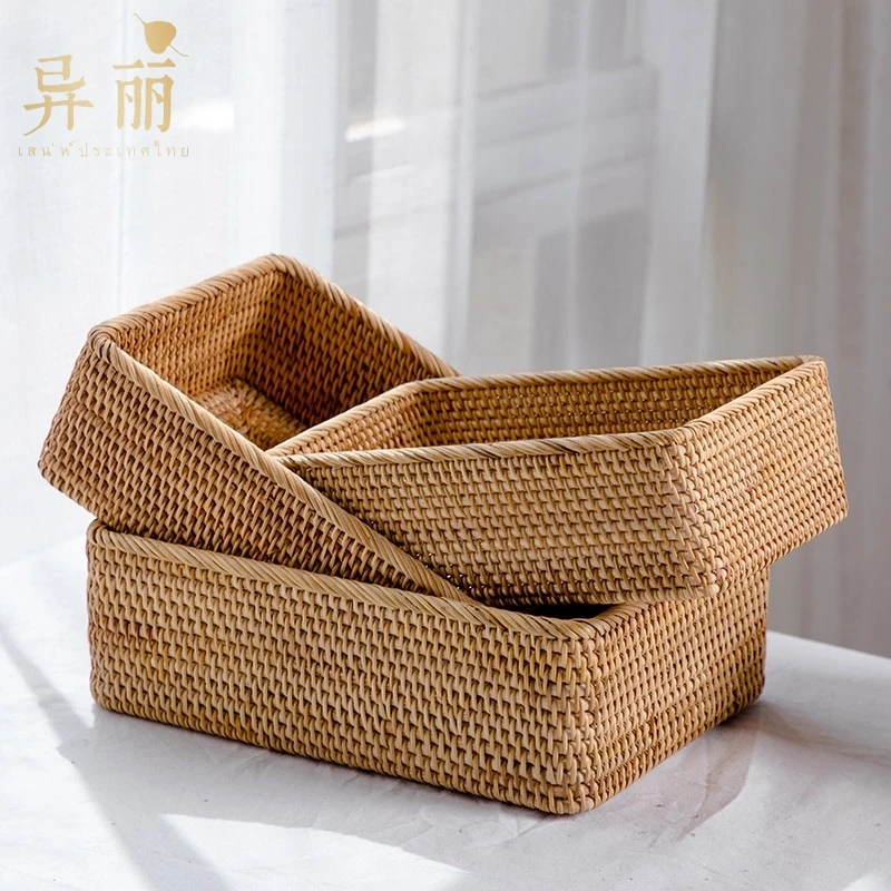EK-3长方形果篮三件套越南藤编收纳筐收纳篮家用长方形