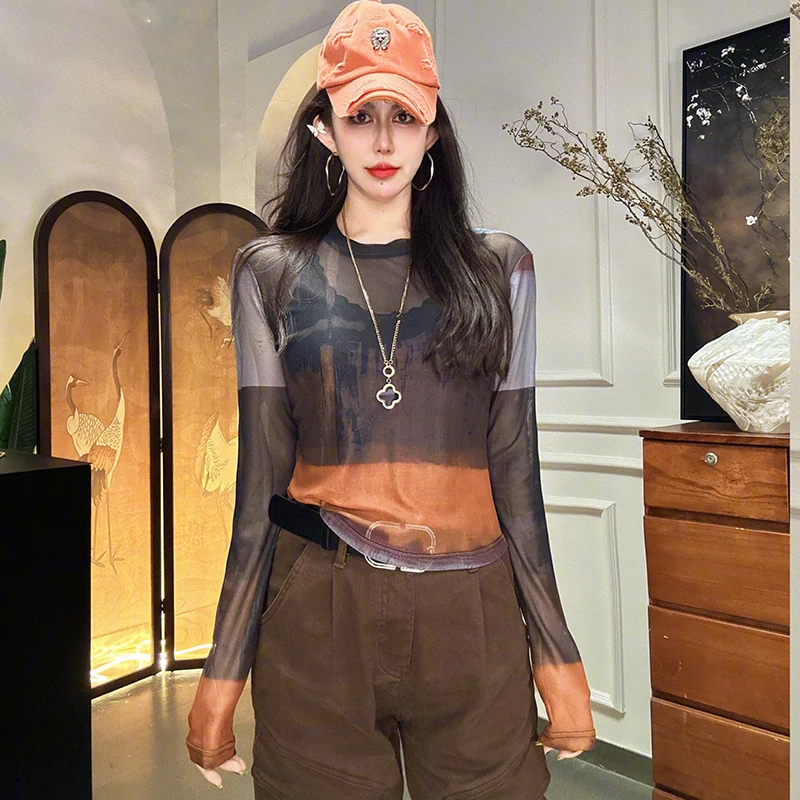 秋季新款时尚长袖圆领T恤女士显瘦百搭ins上衣拼接洋气打底衫小衫