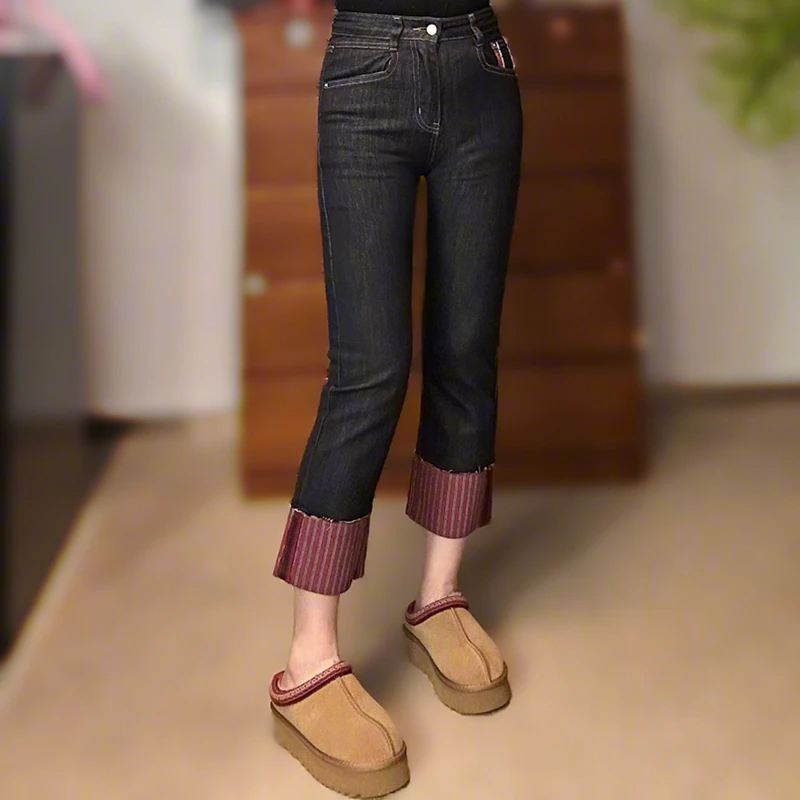 春季新款时尚高腰牛仔裤女士修身百搭直筒裤显瘦洋气九分裤烟管裤