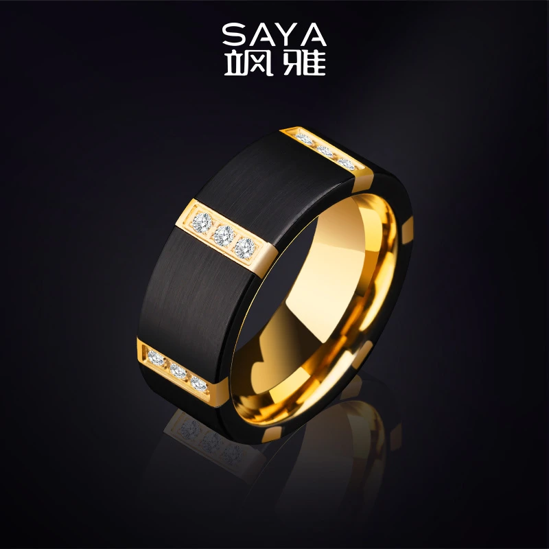 飒雅 钨合金合成锆石戒指 男士耐磨轻奢设计商务荣耀之戒J135男戒