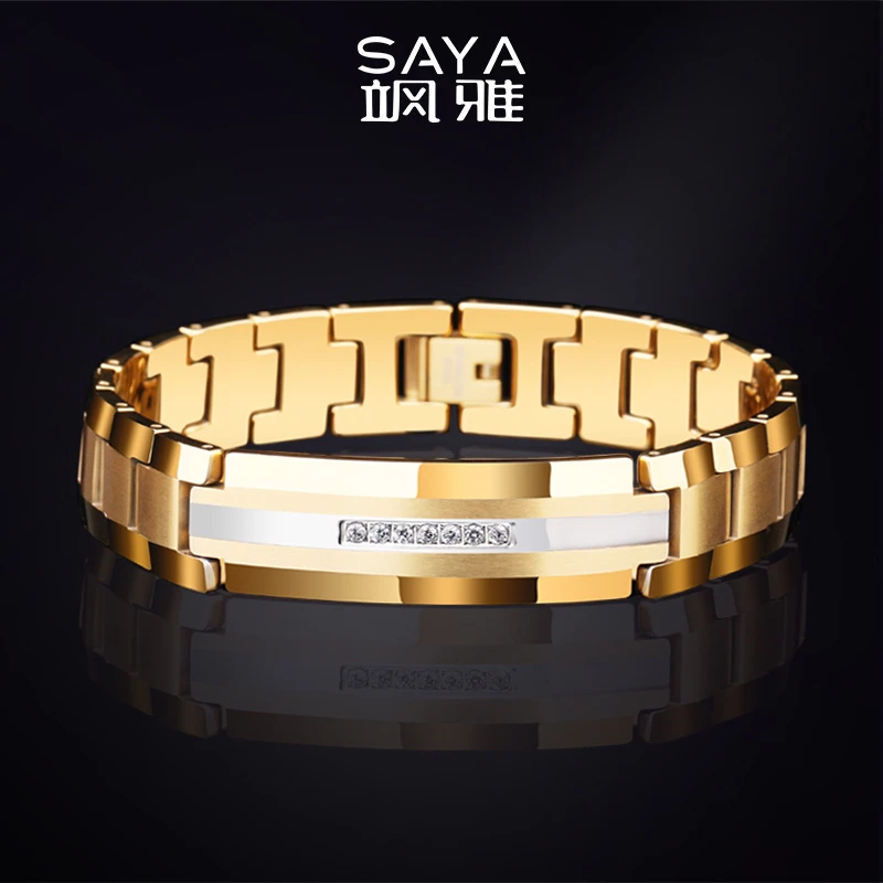 飒雅 钨合金锆石手链 时尚个性霸气百搭潮酷手环男士饰品SL057