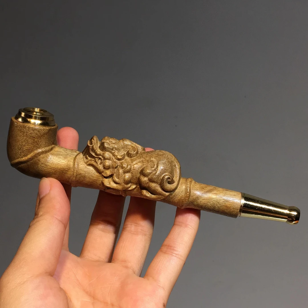 崖柏金丝楠阴沉木貔貅烟斗嘴过滤型内置铜配件实木烟锅两用男士礼