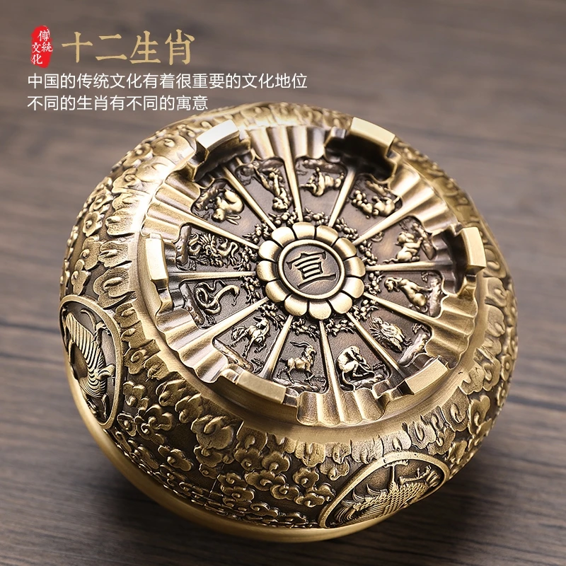 铜帮主黄铜四兽图十二生肖聚宝盆立体浮雕满祥云六足铜盆聚福摆件