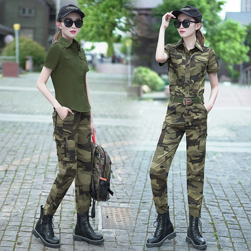军绿衬衣军迷迷彩短袖衬衫显瘦迷彩服上衣女适用规范验房收房阳光