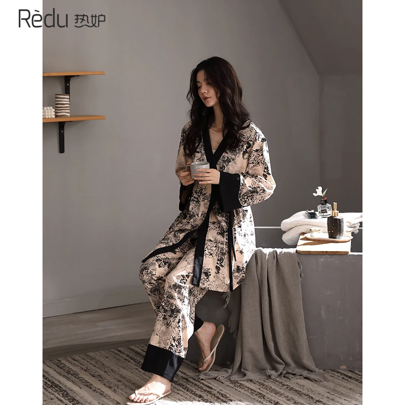 2025新款睡衣女春秋季纯棉长袖长裤宽松日式和服睡袍全棉家居套装