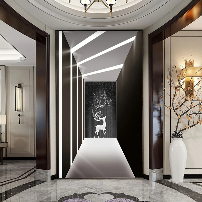 鹿现代轻奢玄关装饰画寓意好大气led玄幻背景墙走廊挂画过道高档
