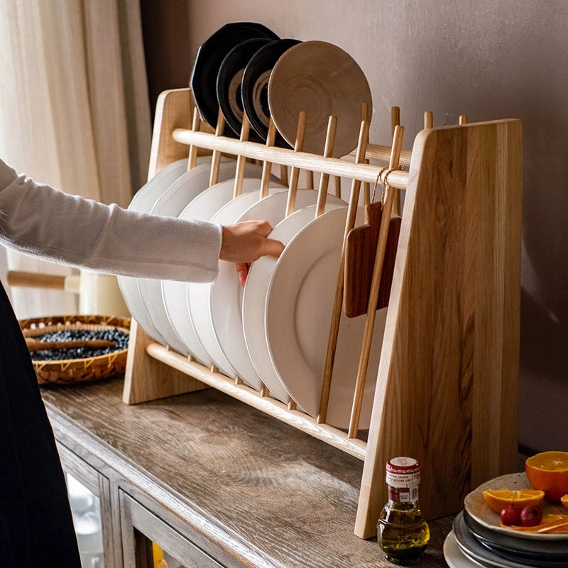 掬涵实木碗架盘架厨房碗碟盘子沥水架收纳架陈列展示置物架美式