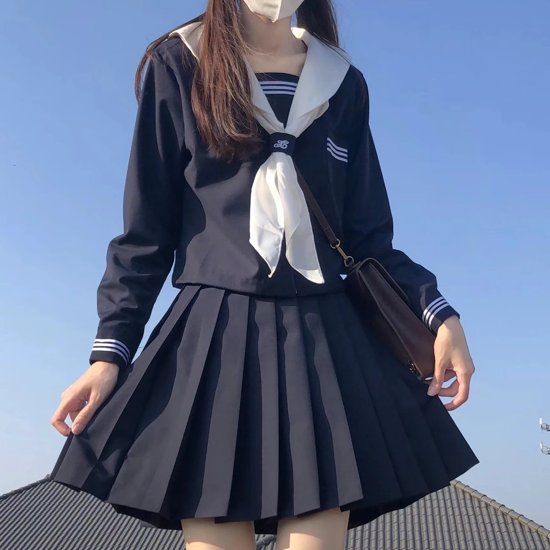 正统jk基础款水手服套装绀三本系列白领日系夏服校供短袖制服套装