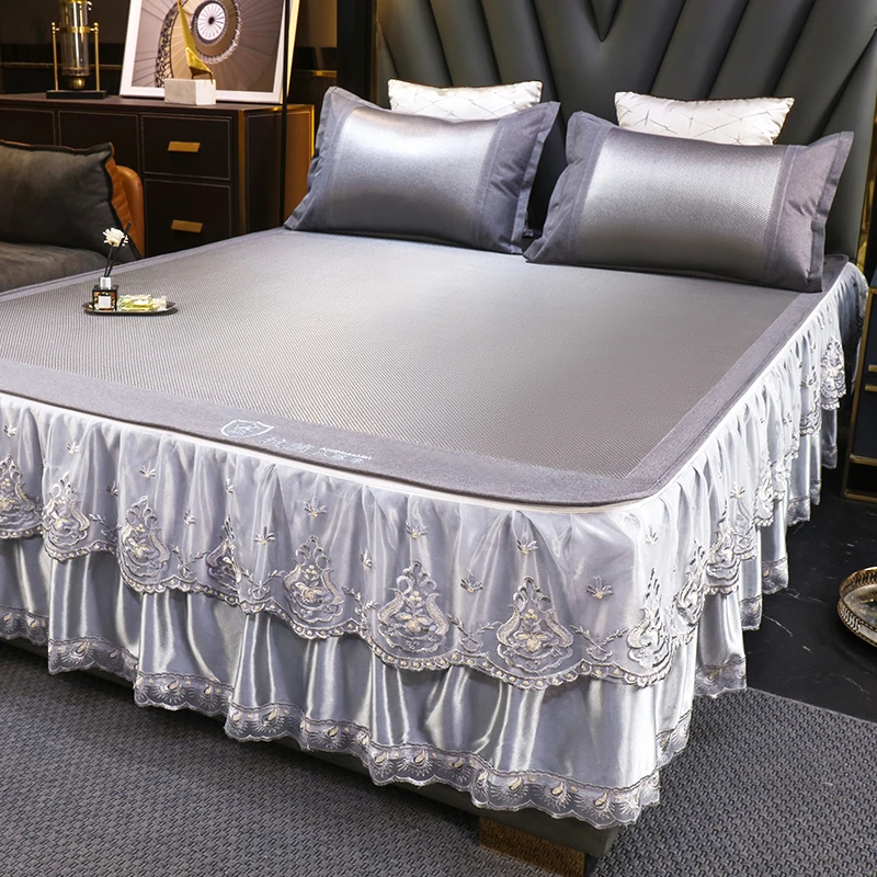 高端2025新款冰丝凉席可水洗床裙款冰藤席三件套夏季空调席子折叠