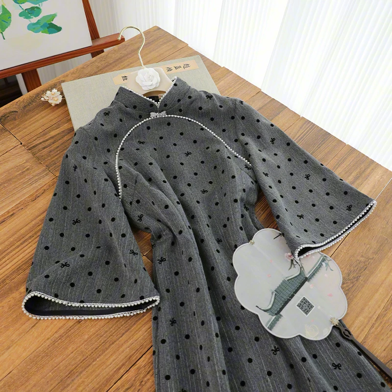 俏娘鱼2025年春季新款素雅复古民国风新中式改良倒大袖旗袍日常穿