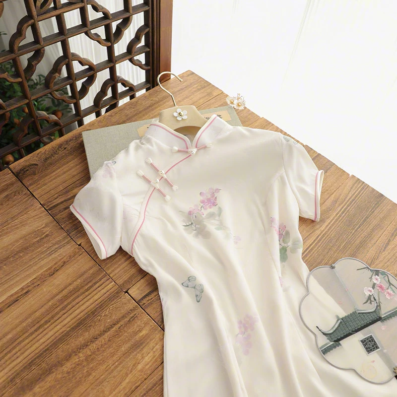 俏娘鱼2025年春季新款改良新中式年轻款文艺清新少女粉色短袖旗袍