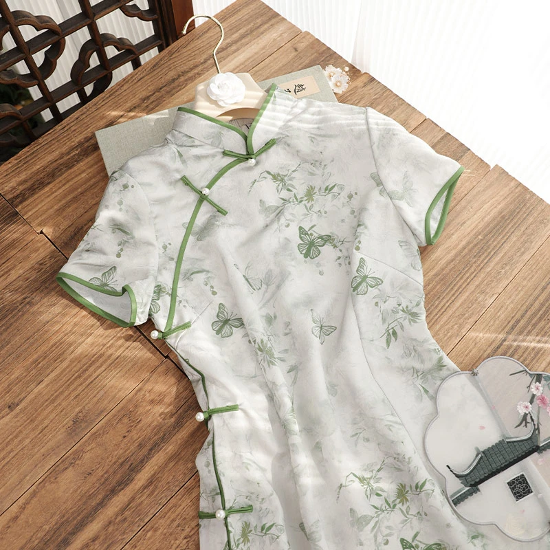 俏娘鱼新中式旗袍中国风连衣裙新款复古高贵气质年轻款短袖女改良