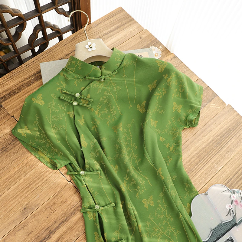 俏娘鱼2025春夏新款国风素雅年轻红色复古新中式古法全开襟旗袍女