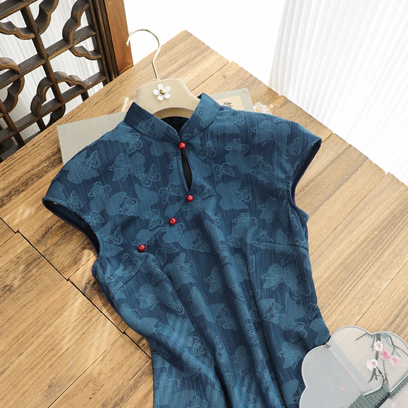 俏娘鱼2025春夏新款气质素雅文艺新中式改良月牙袖旗袍女日常可穿