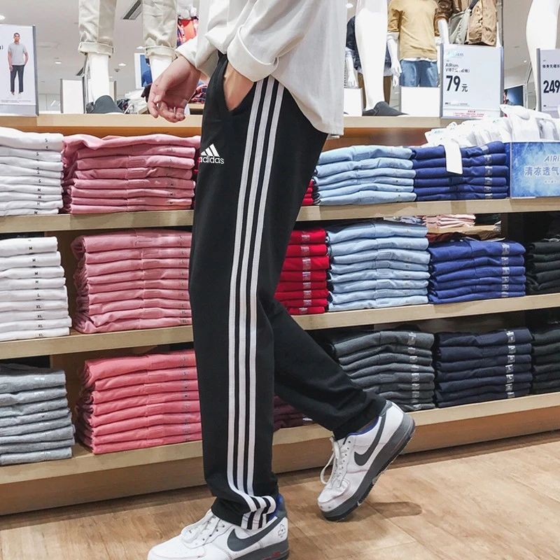 Adidas/阿迪达斯裤子男裤直筒裤休闲裤三道杠运动裤针织卫裤百搭