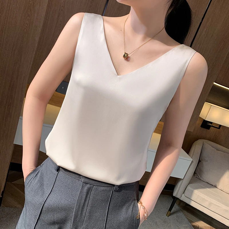 （高品质）真丝吊带内搭宽肩前后V领
