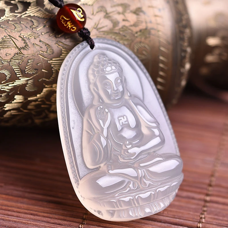 属狗属猪阿弥陀佛吊坠本命年项链生肖佛天然玉髓白玛瑙本命佛项链