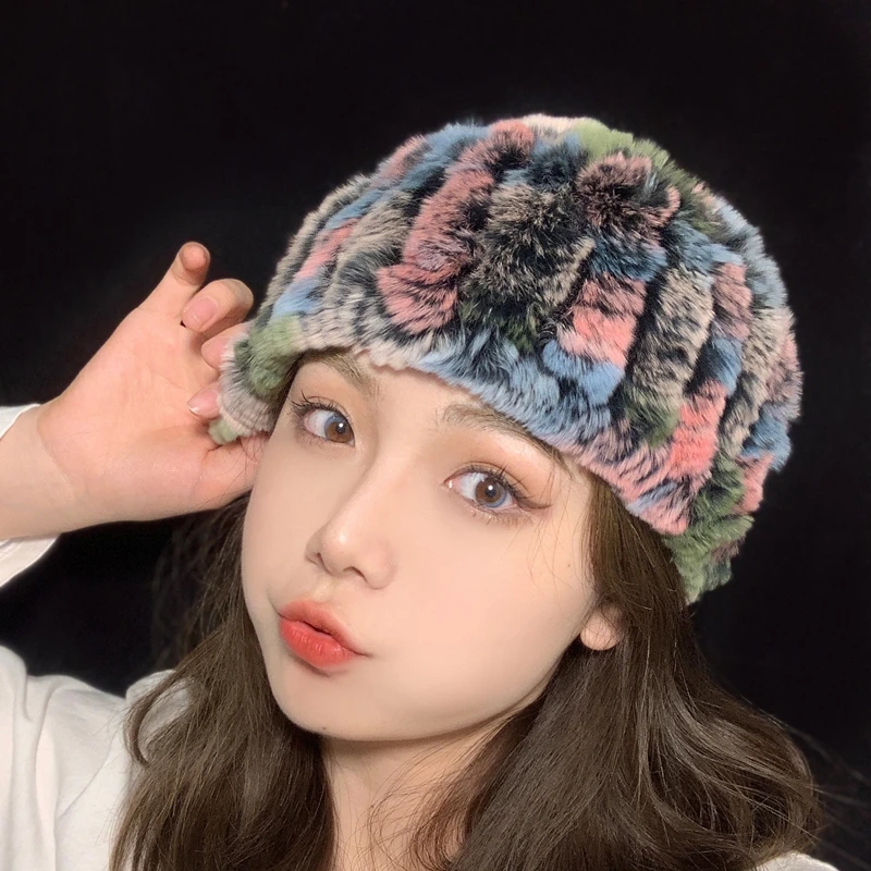 (弹力脖套)獭兔毛头箍头带腕带一帽两用超大加厚围脖真皮草女网红