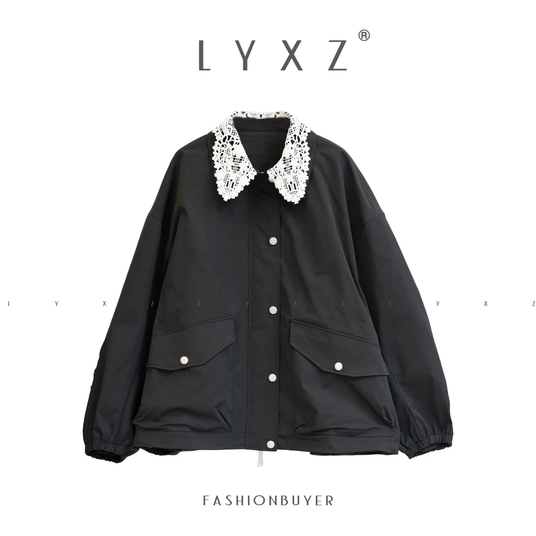 LYXZ x 大小与【春暮】春季新款洋气蕾丝花边领夹克外套76209