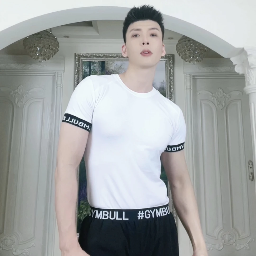 GYMBULL春夏简约吸湿排汗弹力跑步运动T恤男短袖紧身健身训练