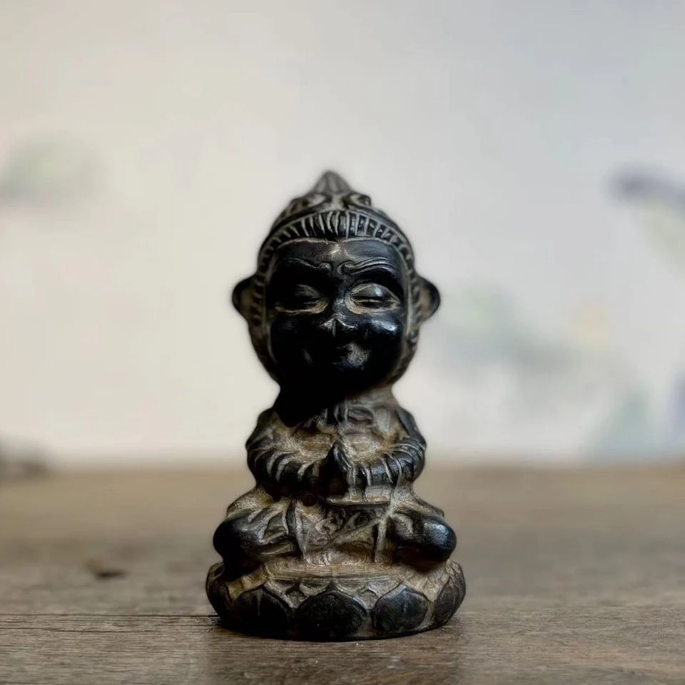 晋兴阁 天然青石仿古雕刻斗战胜佛 齐天大圣摆件